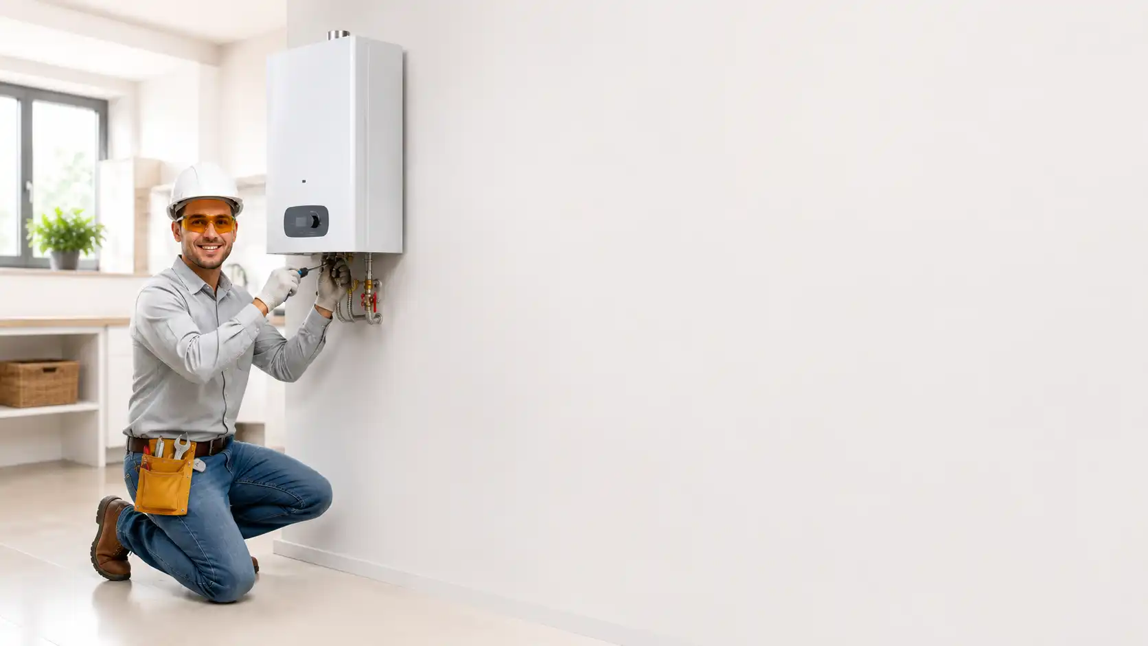 Técnico realizando mantenimiento de calentador a gas en Medellín